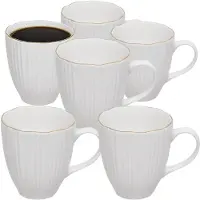 Secret De Gourmet koffie kopjes - Soho - 6x stuks - wit/goud - 360 ml - mokken - porselein - met stijlvol decoratie motief