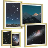 Wallfluent 5-Delige Schilderij Set - Ruimtelandschappen En Sterrenbeelden In Een Moderne Stijl - 50 x 50 cm, 20 x 30 cm En 40 x 60 cm - Decoratieve Muurdecoratie - Slaapkamer - Moderne Wanddecoratie