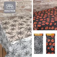 Cepewa Halloween thema tafelkleed - 2x - spinnenweb - wit - kunststof - 140 x 270 cm - decoratie
