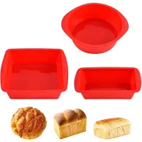 Famanu – Set van 3 siliconen bakvormen, rechthoekig en rond, herbruikbare bakvormen voor cake, brood en quiche