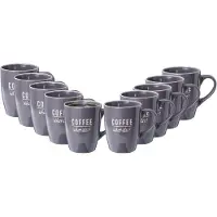 Excellent houseware Siaki koffie kopjes Barista Cafe - 10x stuks - donkerblauw - 220 ml - mokken - keramiek - 10 cm - met koffie thema teksten
