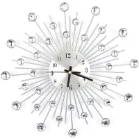 Unyqoos Stijlvolle ronde wandklok met zilveren details en 3D kristalontwerp, zilver, 30 cm