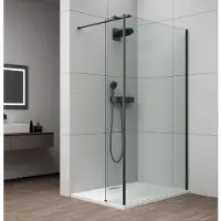 Polysan Esca Black Matt Wandgemonteerde douchewand, breedte 80cm, inclusief extra 28,5cm glaspaneel, helder glas