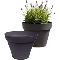 Eda Romeo Bloempot / plantenpot - 2x - kunststof - antraciet - D50 x H39 cm - binnen en buiten