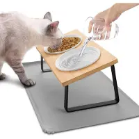 Famanu – Verhoogde kattenvoerbak en hondenvoerbak, keramische voerbakken schuin 15° met antislipmat, ideaal voor katten en kleine honden