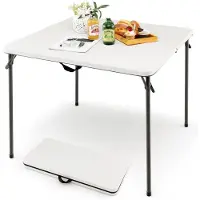Famanu – Inklapbare klaptafel, vierkant, 86 x 86 cm, campingtafel met HDPE-tafelblad en draaggreep, voor 4 personen, wit