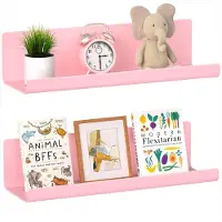 Famanu – Set van 2 wandplanken, zwevende planken voor decoratie, kunststof, roze, ideaal voor woonkamer en slaapkamer