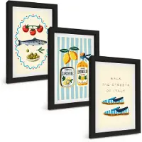 Wallfluent 3-Delige Schilderij Set - Italiaanse Smaken En Levensstijl In Kleurrijke Afbeeldingen - 20 x 30 cm - Muurdecoratie - Wanddecoratie - Hal - Stijlvolle Muurdecoratie