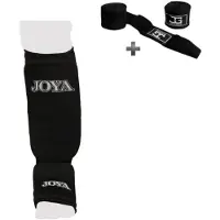 Joyagear Scheenbeschermer Kickboksen/Muay Thai – Inschuif Elastisch Katoen – Zwart – XL – incl. Bandage