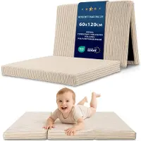 Totsy Baby Vouwmatras Kind Opvouwbaar 60x120 cm Logeermatras Vloermatras Kinderkamer Reismatras Draagbaar Compact Afneembare Hoes Wasbaar Oeko-Tex certificaat 60 x 120 Beige