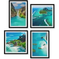 Wallfluent 4-Delige Schilderij Set - Tropische Landschappen Met Eilanden En Turquoise Water - 40 x 40 cm En 40 x 60 cm - Wanddecoratie - Moderne Interieurdecoratie - Muurdecoratie