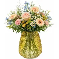 Plume Living Vaas Floran - transparant okergeel - D20 x H25 cm - glas - bloemenvaas - voor stelen en boeketten