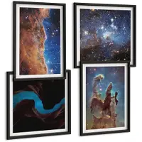 Wallfluent 4-Delige Schilderij Set - Ruimtelandschappen Met Sterrenstelsels En Nevels - 40 x 40 cm En 40 x 60 cm - Wanddecoratie - Muurdecoratie - Moderne Interieurdecoratie