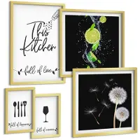 Wallfluent 5-Delige Schilderij Set - Keukeninspiratie Met Een Passie Voor Koken En Eten. - 50 x 50 cm, 20 x 30 cm En 40 x 60 cm - Wanddecoratie - Muurdecoratie - Woonkamer - Moderne Wanddecoratie