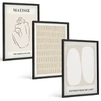 Wallfluent 3-Delige Schilderij Set - Lijnen En Vormen In Beige En Witte Tinten. - 40 x 60 cm - Wanddecoratie - Muurdecoratie - Moderne Interieurdecoratie - Decoratieve Schilderijen