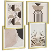 Wallfluent 4-Delige Schilderij Set - Abstracte Vormen In Beige En Bruine Tinten. - 40 x 40 cm En 40 x 60 cm - Schilderijen Set - Wanddecoratie - Woonkamer - Woonkamer Decoratie