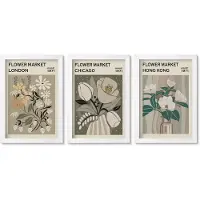 Wallfluent 3-Delige Schilderij Set - Bloemenbeurzen In Londen, Chicago En Hongkong. - 20 x 30 - Wanddecoratie - Woonkamer Decoratie - Decoratieve Schilderijen