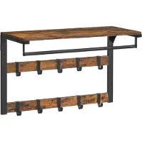 Famanu - Wandkapstok met plank en 10 afneembare haken, vintage bruin-zwart, 2 stuks