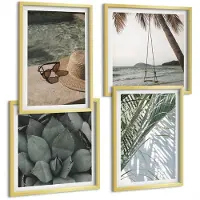 Wallfluent 4-Delige Schilderij Set - Tropische Planten En Zomerse Decoraties - 40 x 40 cm En 40 x 60 cm - Decoratieve Schilderijen - Wanddecoratie - Hal