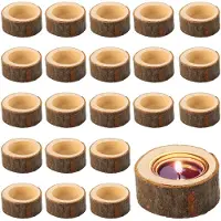 Famanu – 24 stuks houten theelichthouders, kaarsenhouders met boomschors voor rustieke tafeldecoratie