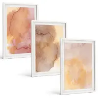 Wallfluent 3-Delige Schilderij Set - Warme Aquarelverf Op Canvas, Kleurrijke Texturen - 40 x 60 - Schilderijen Set - Wanddecoratie - Woonkamer - Woonkamer Decoratie