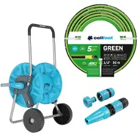 Cellfast Slangwagen Aluplus 1/2" 60 meter + Tuinslang Green ATS2 1/2" 50 meter + Set met rechte sproeikop Basic 1/2"