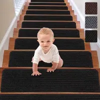 OEM Antislip tapijten voor houten trappen – 15 stuks (8 inch x 30 inch), zwarte traptredenmatten, veilig voor kinderen en honden