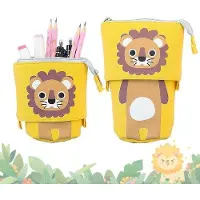 Benza Ibenzoa Opklapbare pennenetui met leeuwendesign – kan worden opengeklapt en compact worden opgevouwen, canvas, 13 x 12,5 x 18 cm, geschikt om rechtop te staan, voor kinderen en tieners