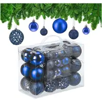 Relaxdays kerstballen - 50x st - donkerblauw - 3, 4 en 6 cm - kunststof - Kerstbal