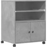 vidaXL Printerkastje met wielen 60x48x74 cm betongrijs
