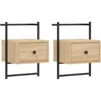 vidaXL Nachtkastjes 2 st wandgemonteerd 35x30x51 cm hout sonoma eiken