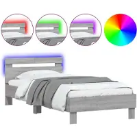 vidaXL Bedframe met hoofdbord en LED grijs sonoma eiken 100x200 cm