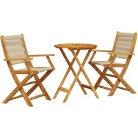 vidaXL 3-delige bistroset, beige, polypropyleen en massief hout
