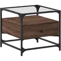vidaXL Salontafel met glazen blad 50x50x45 cm bruineiken staal