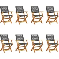 vidaXL Opklapbare stoelen, 8 stuks, zwart, van polyrotan en massief hout.