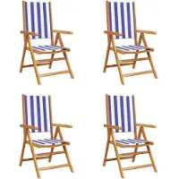 vidaXL 4-delige set verstelbare klapstoelen, met blauw-witte stoffen bekleding en massief houten frame