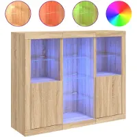 vidaXL Dressoirs met LED-verlichting 3 st bewerkt hout sonoma eiken