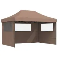 vidaXL Partytent inklapbaar pop-up met 3 zijwanden bruin