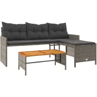 vidaXL Tuinset met L-vormige bank, tafel en kussens, grijs, polyrotan