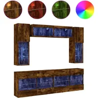vidaXL 6-delige Tv-wandmeubelset met LED-verlichting gerookt eiken