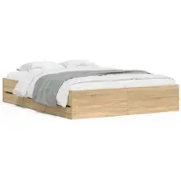 vidaXL Bedframe met lades bewerkt hout sonoma eikenkleurig 140x190 cm
