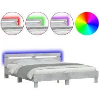 vidaXL Bedframe met hoofdeinde en LED-licht betongrijs 180x200 cm