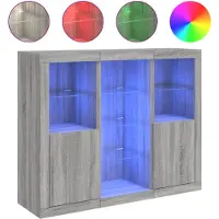 vidaXL Dressoirs met LED-verlichting 3 st bewerkt hout grijs sonoma