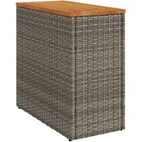 vidaXL Tuinbijzettafel met houten blad 58x27,5x55 cm poly rattan grijs