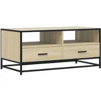 vidaXL Salontafel 100x50x45 cm bewerkt hout en metaal sonoma eiken