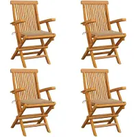vidaXL Opklapbare stoelen met beige kussens, 4 stuks, massief teakhout