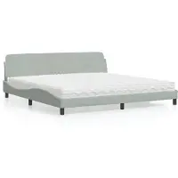 vidaXL Bed met matras "Dover" fluweel lichtgrijs 200x200 cm