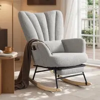 Songmics Schommelstoel, Teddyfleece Relaxstoel met Voetensteun, Duif grijs