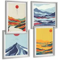 Tulup 4-Delige Schilderij Set - Kleurrijke abstracte berg- en rivierlandschappen - 40 x 40 cm en 40 x 60 cm - Muurdecoratie - Interieur Decoratie - Woonkamer Decoratie