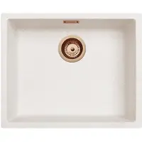 Pure.Sink Zand Wit Creme Spoelbak 50x40 cm Onderbouw, Opbouw met Koper Plug 1208970548